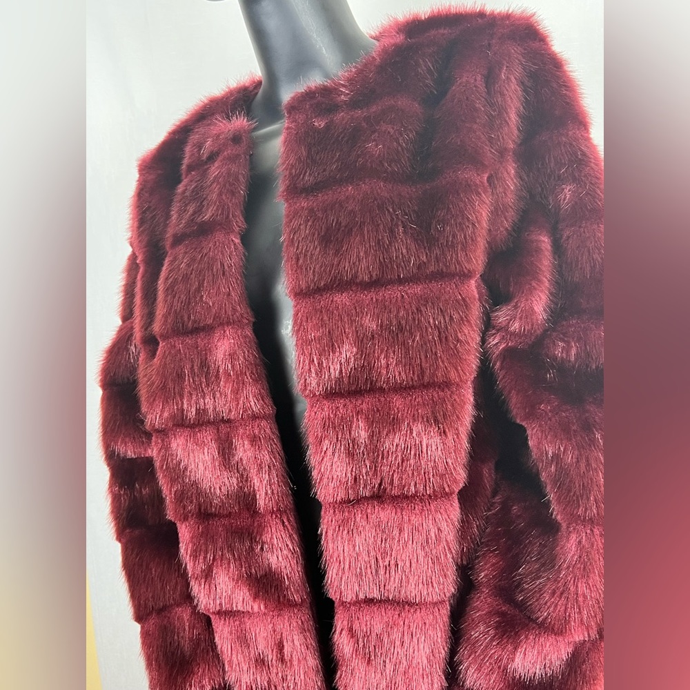 Burgundy Faux Fur Coat